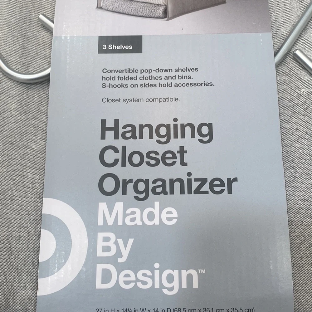 NWT Made By Design Gray Hanging Closet Organizer with Hooks